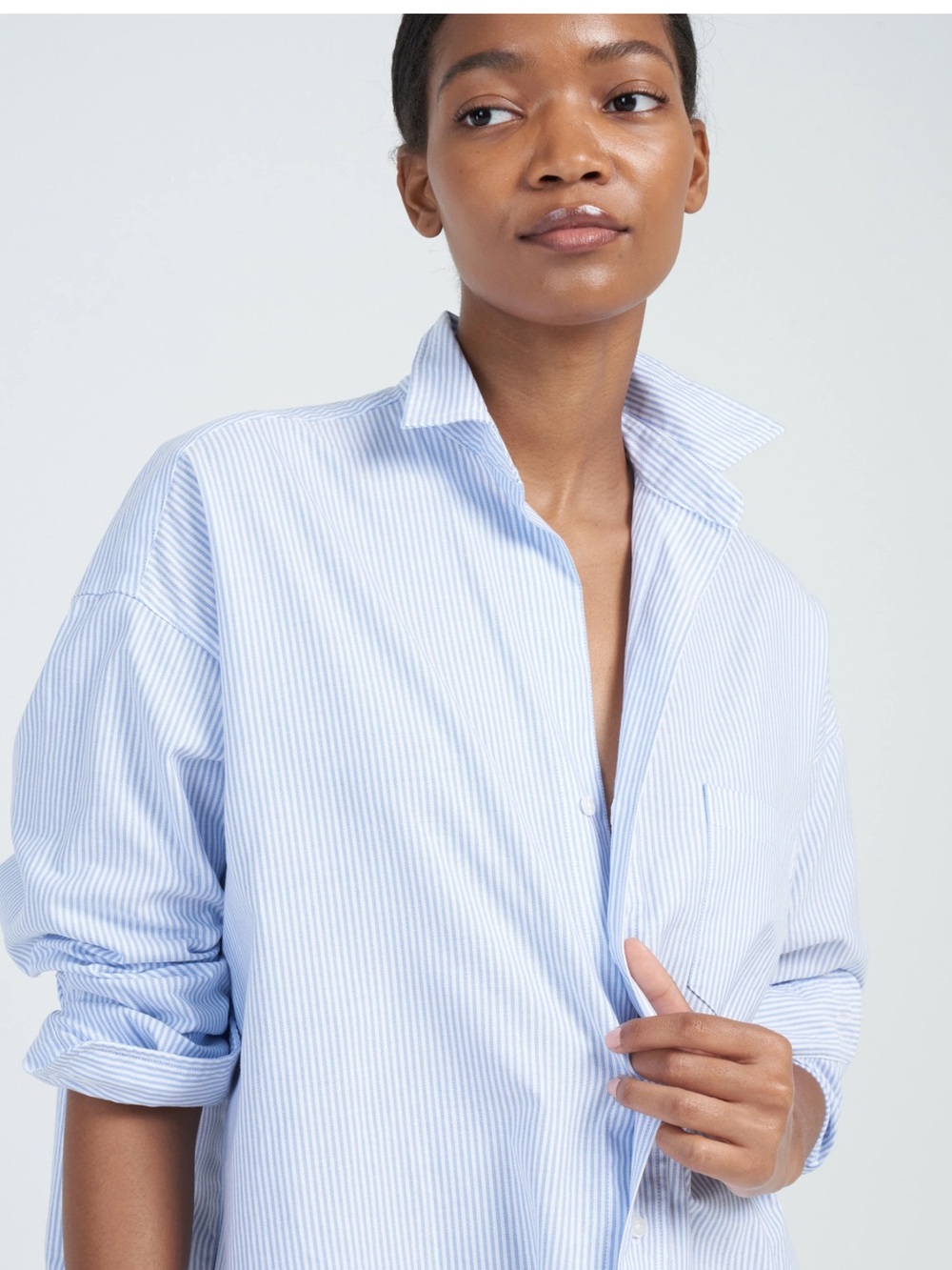 Frank & Eileen SHIRLEY OVERSIZED BUTTON-UP SHIRT White BLUE STRIPE Cotton XS